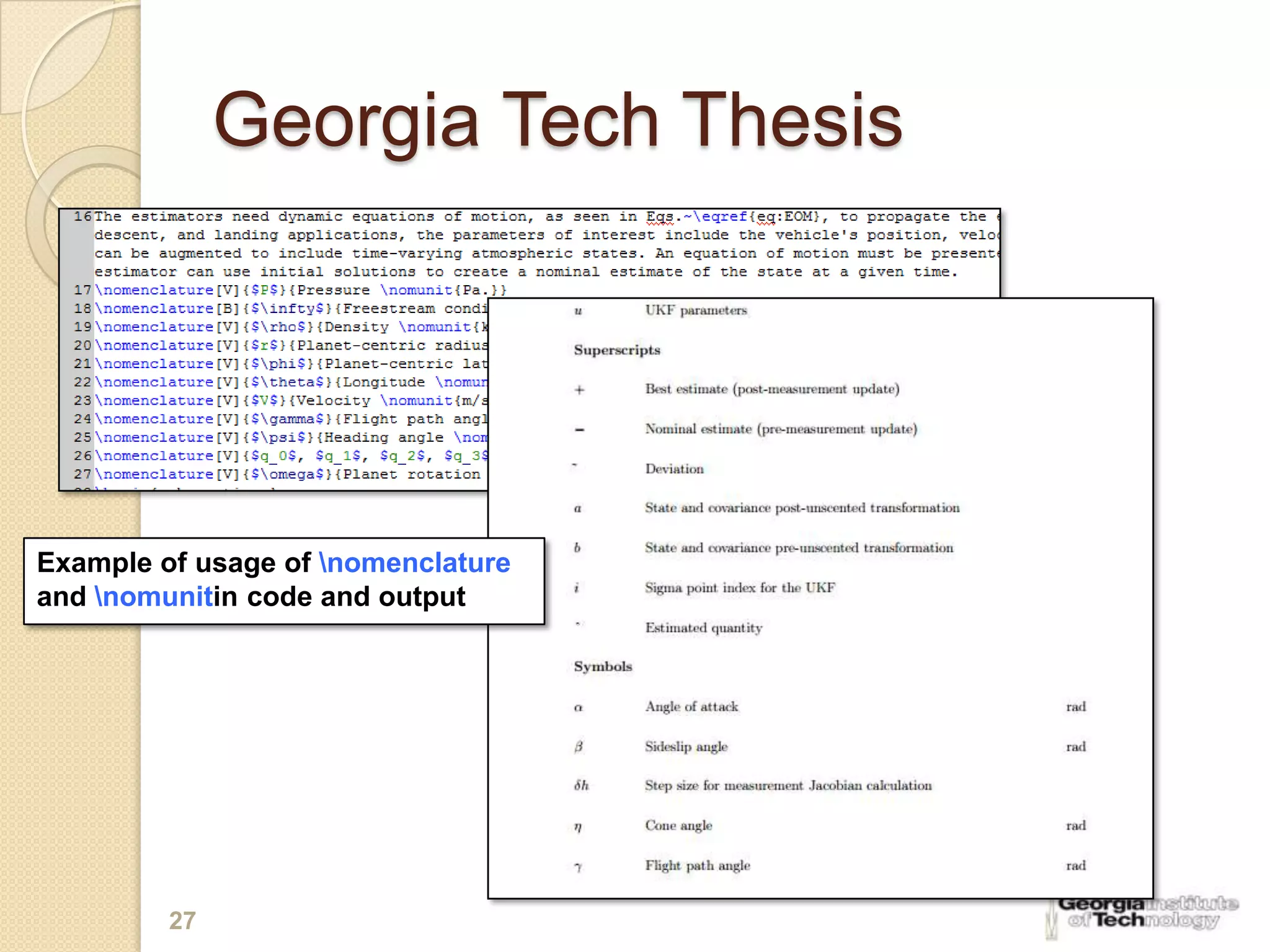 Georgia Tech Thesis




Example of usage of nomenclature
and nomunitin code and output




         27
 