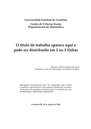 VI.4. PREPARANDO A INSERÇÃO DE FIGURAS COM A EXTENSÃO PNG62
.4. P  ̧̃     ̃ PNG
1. Sugiro fortemente que instale o MiKTeX na pasta c:texmf.
2. Instale em seu computador o Acrobat Reader, se já não tem instalado.
3. Instale o TeXnicCenter depois da instalação do MiKTeX.
4. Ao executar o programa ebb.exe sobre um arquivo gráfico PNG ou JPG, ele fornece
a medida correta (BoundingBox) da figura. Para executar o programa ebb.exe
sobre a figura.jpg, basta digitar na linha de comando do DOS:
c:texmfmiktexbinebb.exe figura.jpg
5. Após executar a linha de comando acima, obteremos o arquivo figura.bb:
%%Title: figura.jpg
%%Creator: ebb Version 0.5.2
%%BoundingBox: 0 0 93 96
%%CreationDate: Tue Jun 29 19:03:26 2004
6. O código %%BoundingBox: 0 0 93 96 indica uma figura tem a forma retangular
com um vértice em (0, 0) e o vértice diagonalmente oposto em (93, 96). A figura
mede 93pt de comprimento e 96pt de altura.
.5. I    ̃ PNG
Em arquivos pdf podemos inserir figuras com extensões PNG, JPG e PDF, mas usaremos
o formato PNG, pois inserimos os outros tipos do mesmo modo.
1. Inserindo a figura uel.png, alinhada pela esquerda no espaço disponı́vel em sua
digitação e apropriado para a referida inserção.
includegraphics{uel}
2. Inserindo a figura uel.png alinhada pelo centro com o comando centering.
centering{includegraphics{uel}}
LaTeX para Matemática com o TeXnicCenter - Ulysses Sodré - UEL - 2006
 