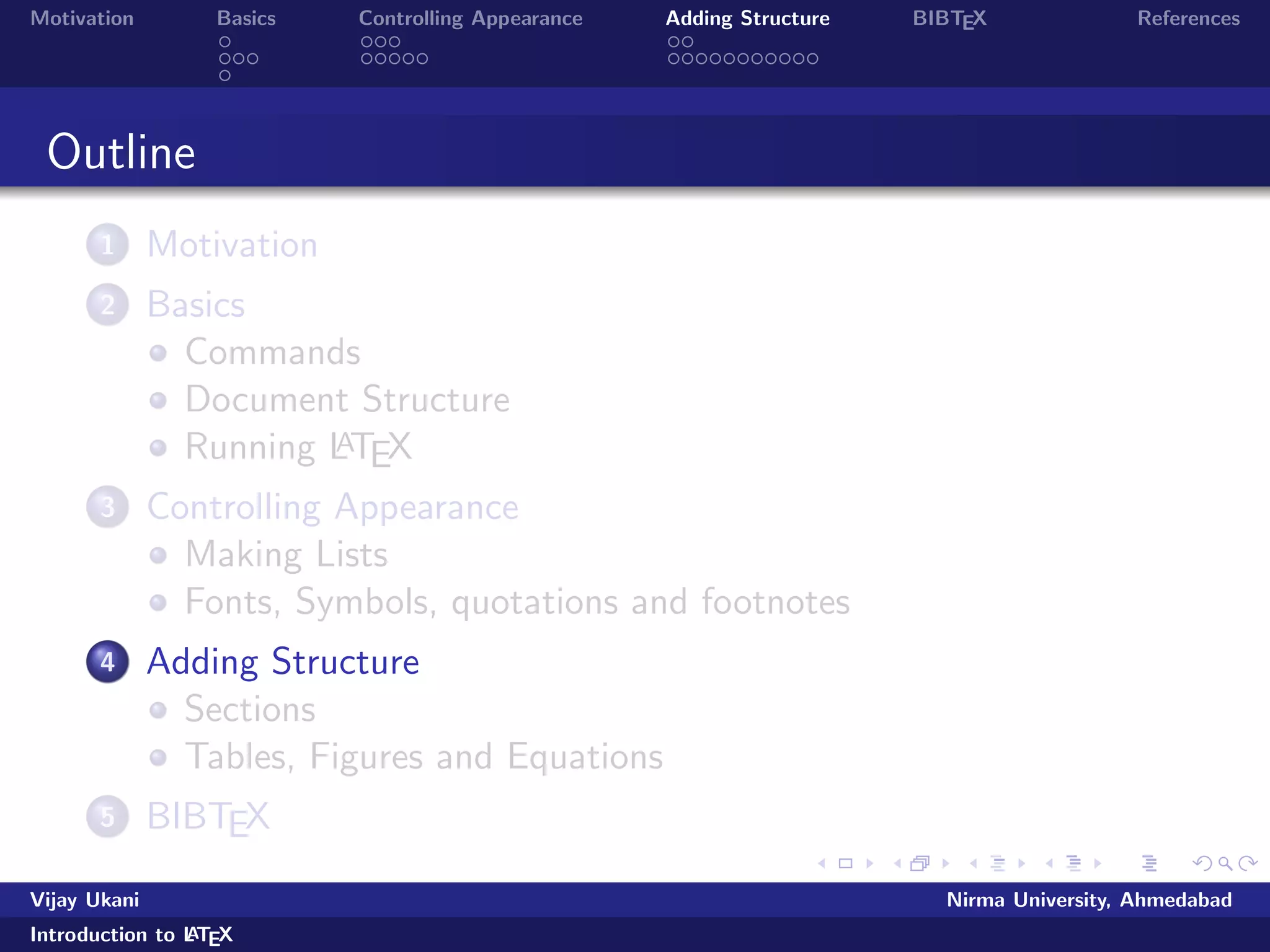 le as per previous slide 
Prepare Bibliography, if any 
Use BibTex to process Bibliography 
Compile your document with LaTeX  