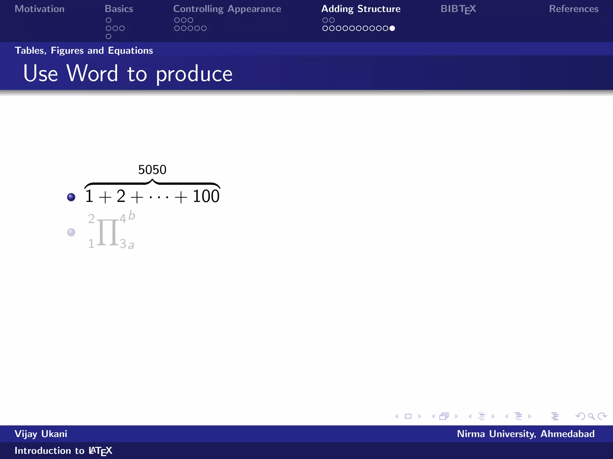 le as per previous slide 
Prepare Bibliography, if any 
Use BibTex to process Bibliography 
Compile your document with LaTeX  