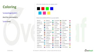 usepackage{xcolor}
And the command is
color{red}
Coloring
Dr Ashwan A. Abdulmunem - ashwan.a@uokerbala.edu.iq
17/03/2021
 