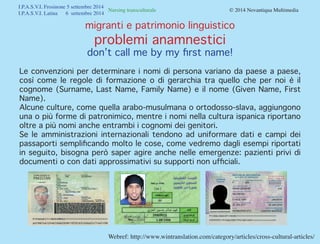 Infermieristica transculturale. Strumenti operativi. Ipasvi Latina - Frosinone.
