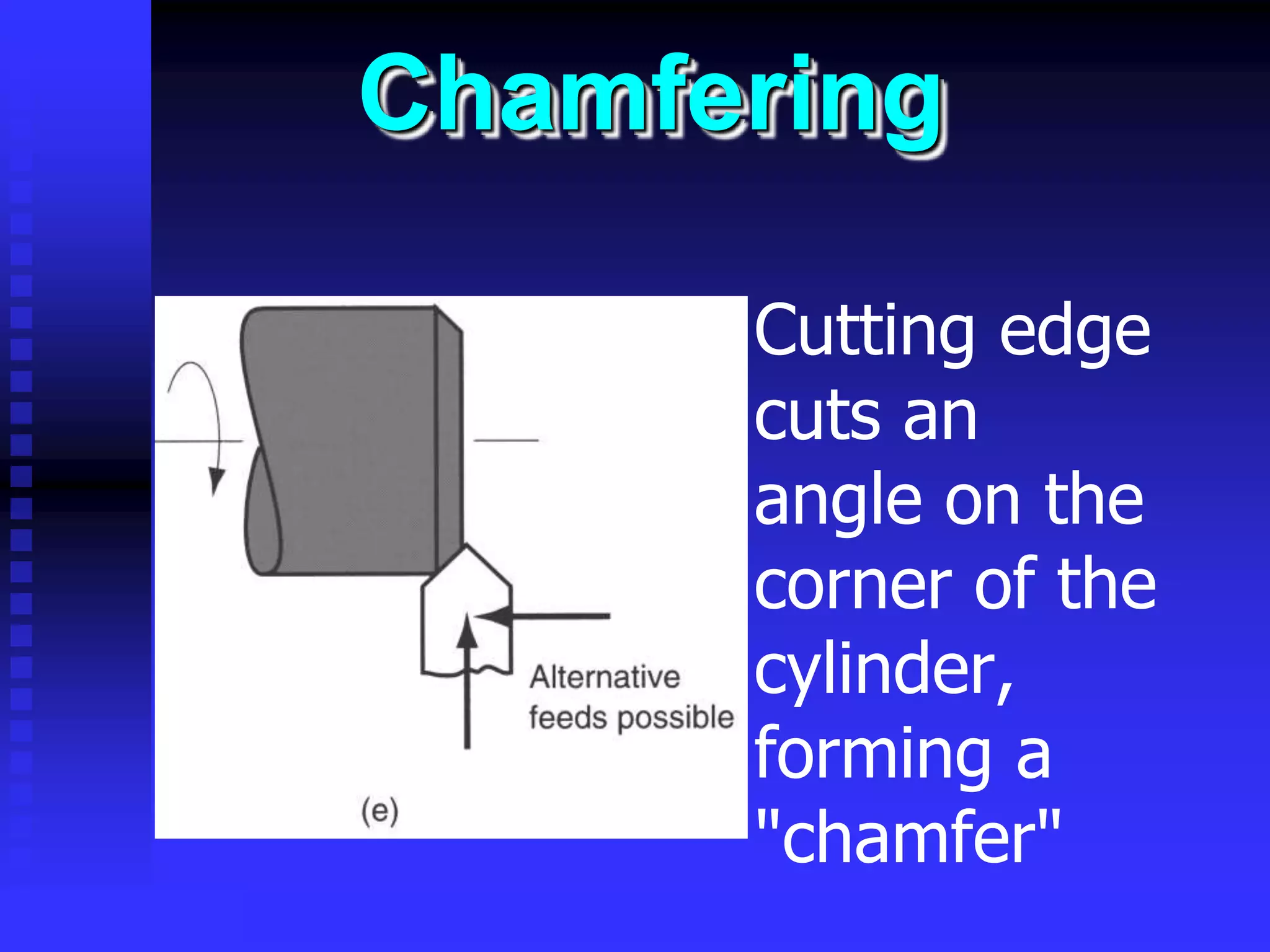 © rkm2003
Chamfering
Cutting edge
cuts an
angle on the
corner of the
cylinder,
forming a
"chamfer"
 