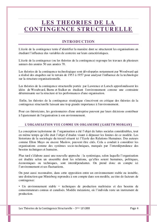 La théorie de la contingence La théorie de la contingence