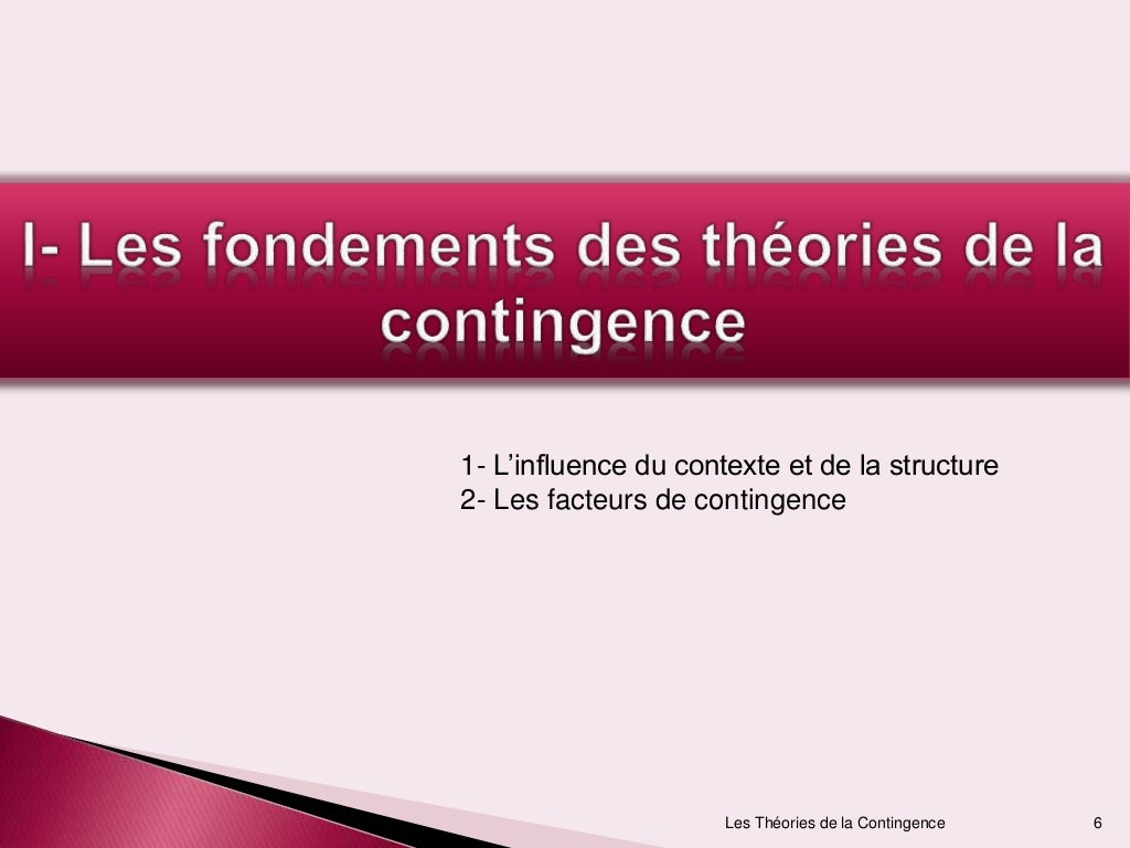 La théorie de la contingence La théorie de la contingence
