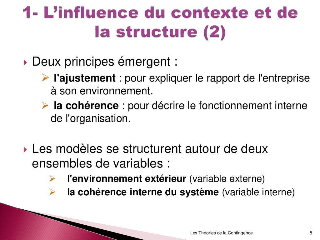 La théorie de la contingence La théorie de la contingence