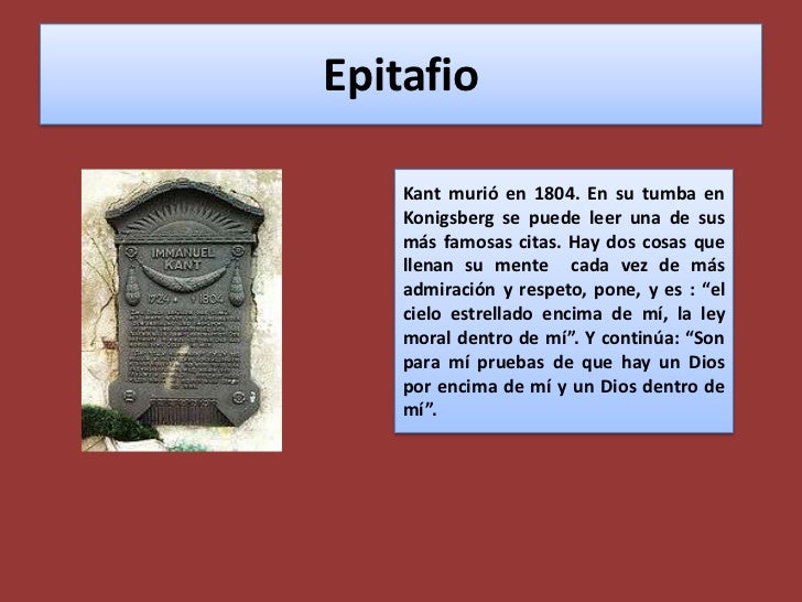 Resultado de imagen de EPITAFIO TUMBA DE KANT