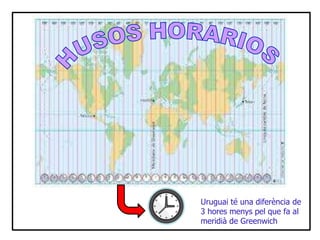 Uruguai té una diferència de 3 hores menys pel que fa al meridià de Greenwich

Uruguai té una diferència de
3 hores menys pel que fa al
meridià de Greenwich

 