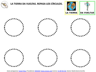 LA TIERRA DA VUELTAS. REPASA LOS CÍRCULOS.
Autor pictogramas: Sergio Palao. Procedencia: ARASAAC (www.arasaac.org) Licencia: CC (BY-NC-SA). Autora: Noelia García Carreño
 