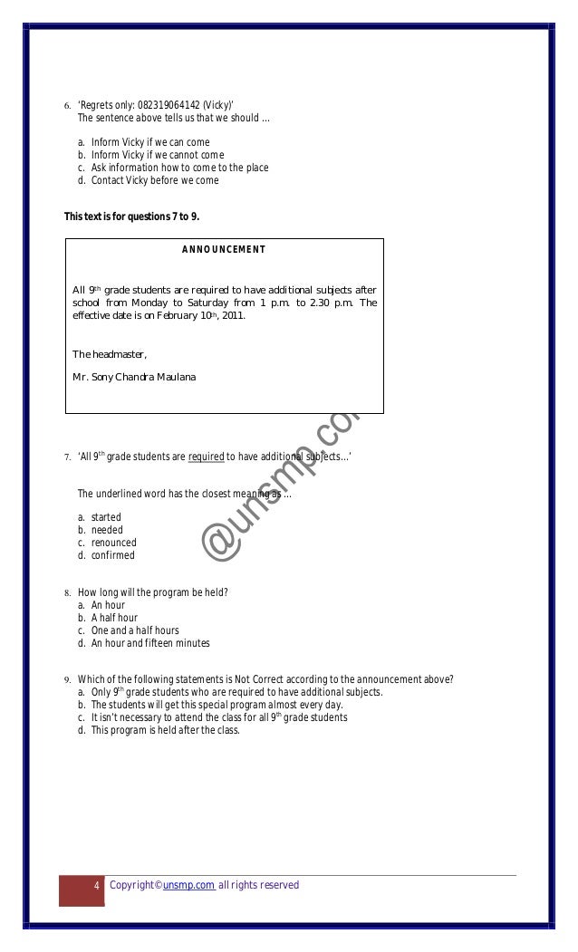 Latihan Soal Bahasa Inggris Ujian Nasional Smp