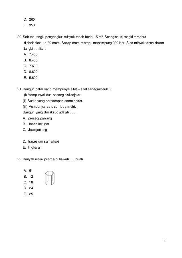 Latihan Soal Matematika Kelas 6 SD