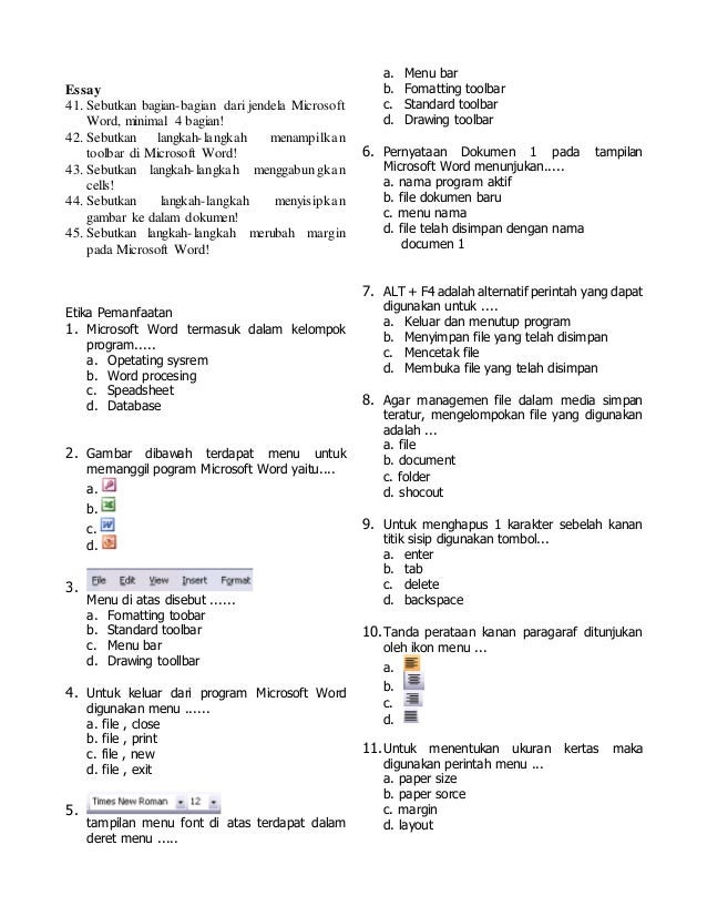 soal essay tik kelas 10 dan kunci jawaban