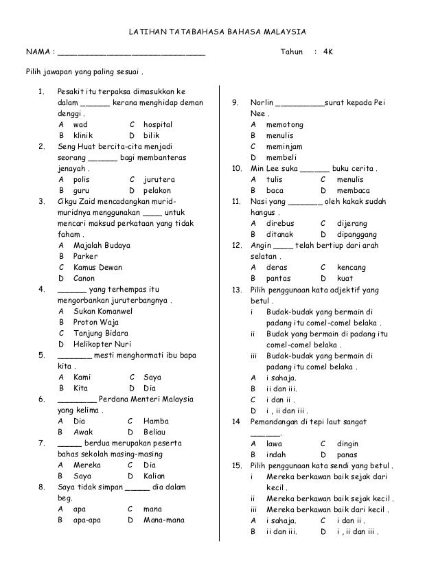 Latihan bahasa malaysia