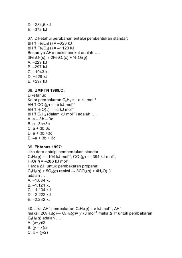 Latihan Contoh Soal Dan Jawaban Perubahan Entalpi