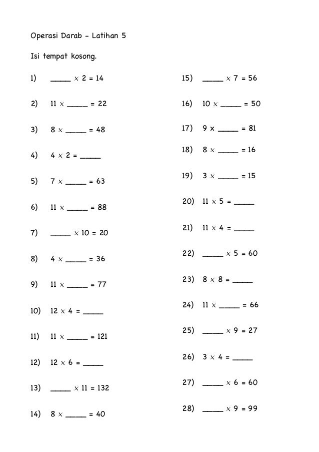 Latihan Darab Bahagi