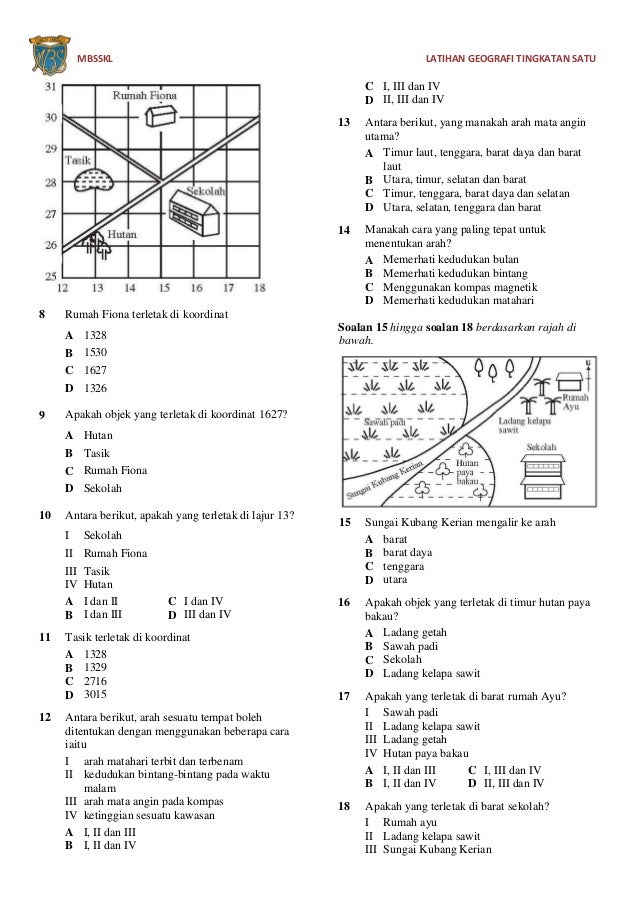Soalan Geografi Tingkatan 1 Arah  Kuora h