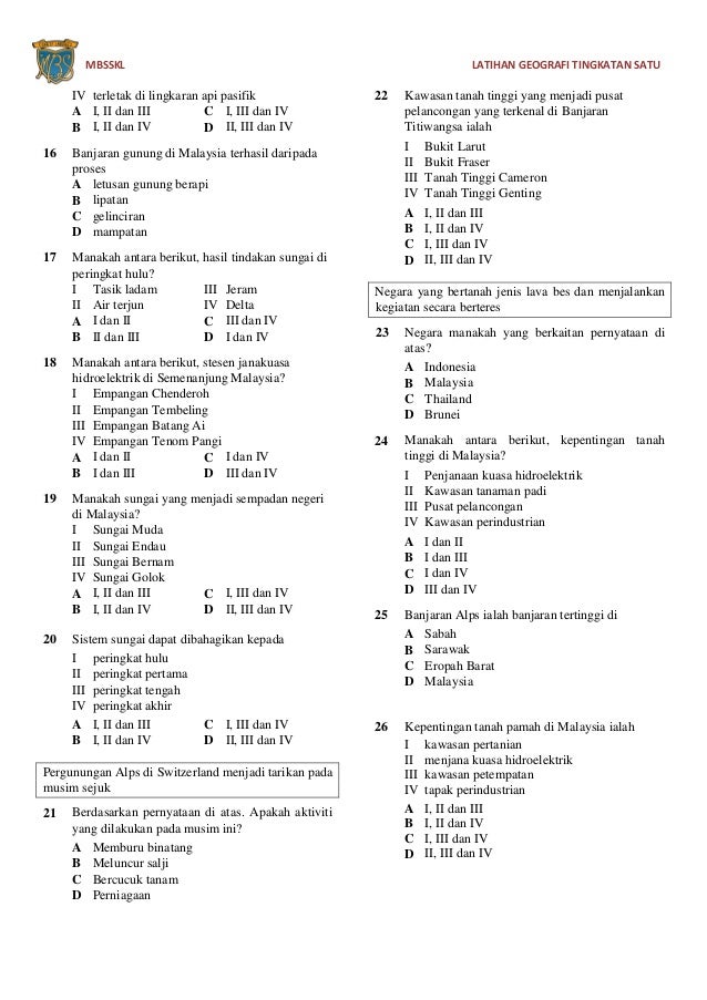 Latihan geografi tingkatan 1