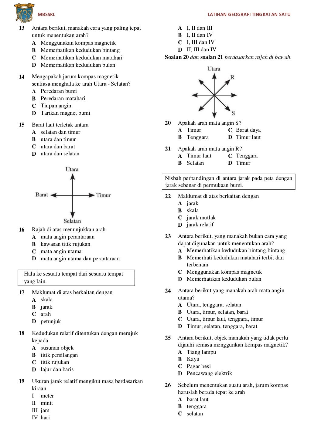 Jawapan Ujian Geografi Tingkatan 1  Wolupitulimo