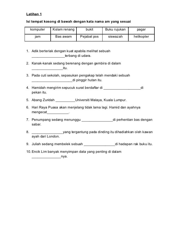 Latihan kata nama tahun 5