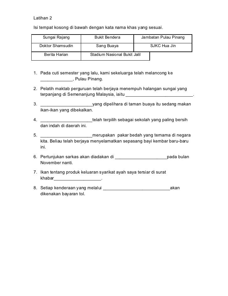 Latihan Kata Nama Tahun 5