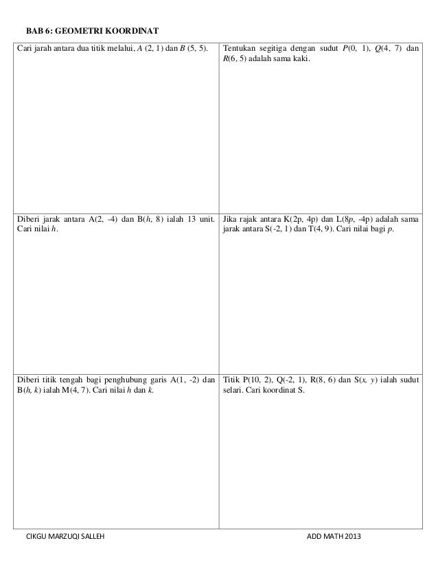 Matematik Tambahan: Geometri koordinat