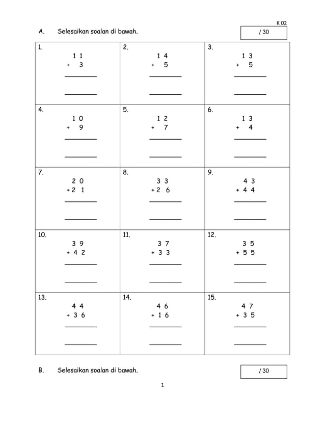 Latihan matematik mudah | DOC
