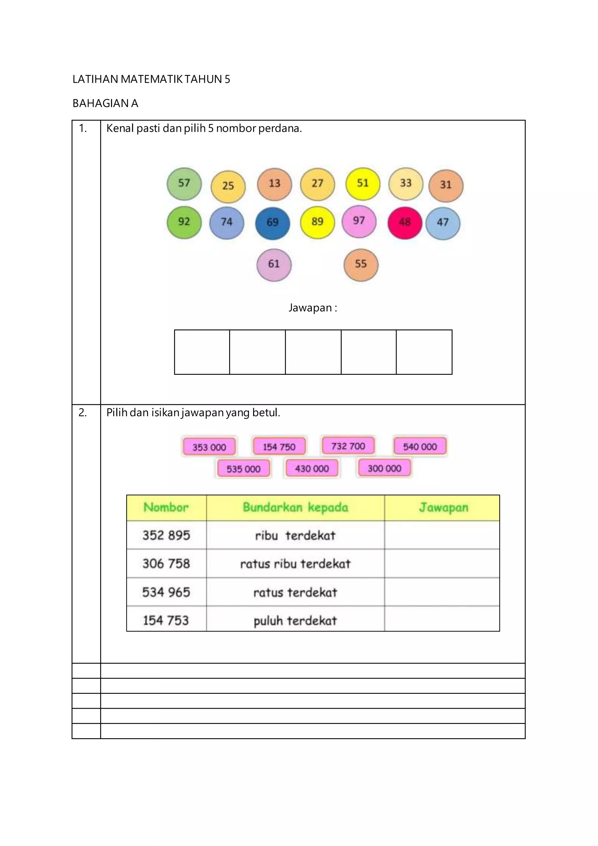 Latihan matematik tahun 5 | DOCX