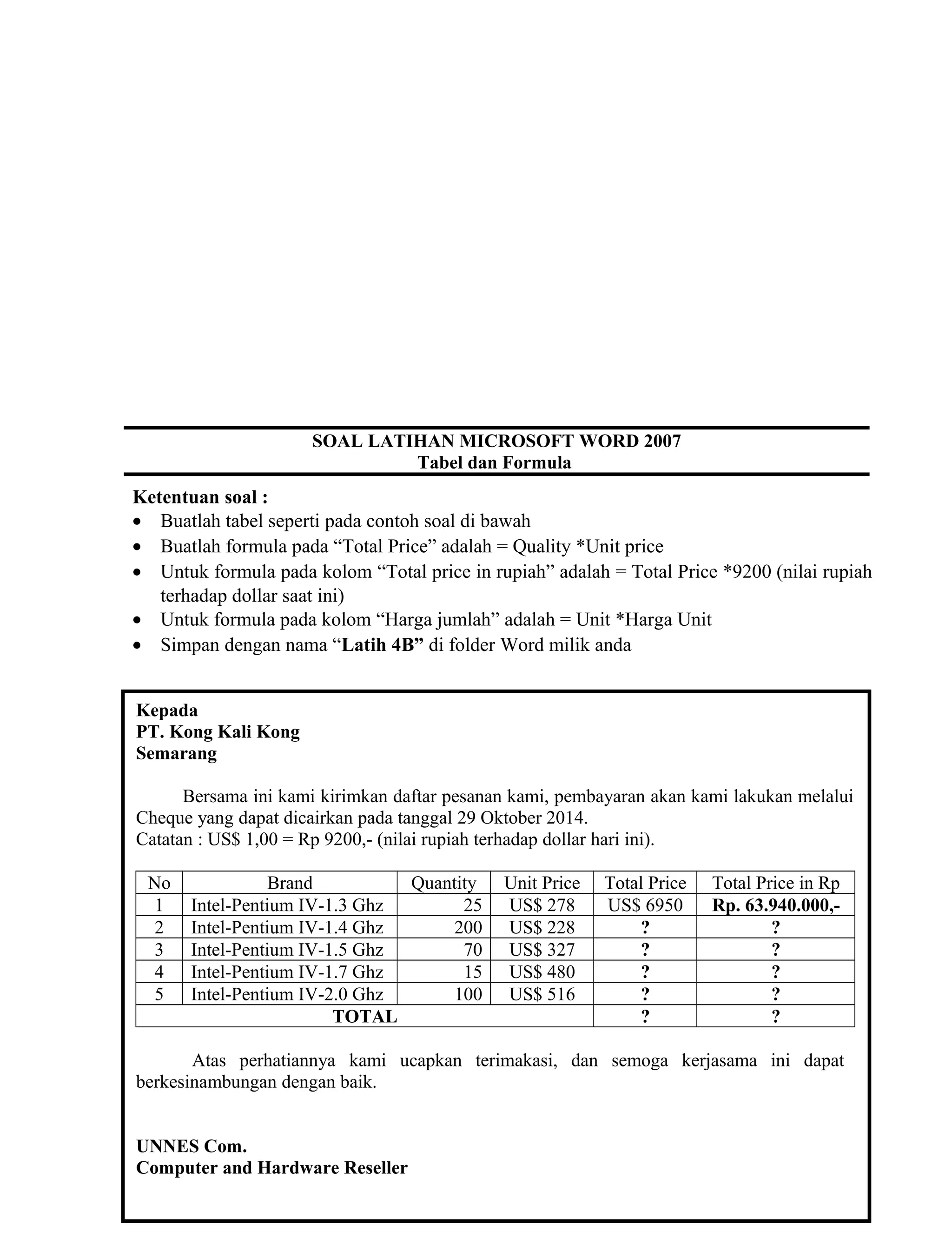 Free Printable Invoice Pembelian Barang Word Template (PDF)