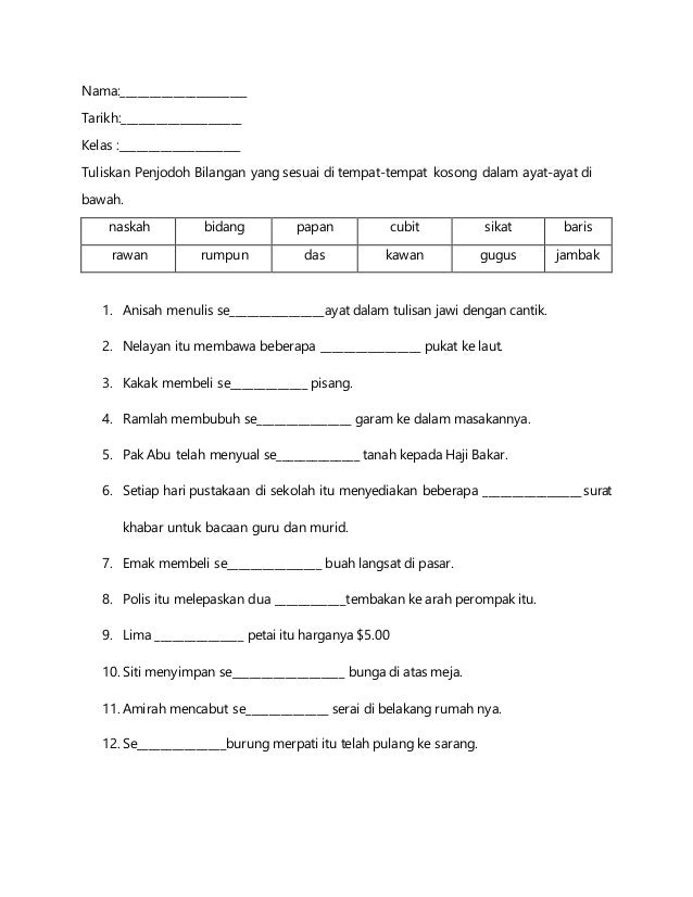 Latihan Penjodoh Bilangan