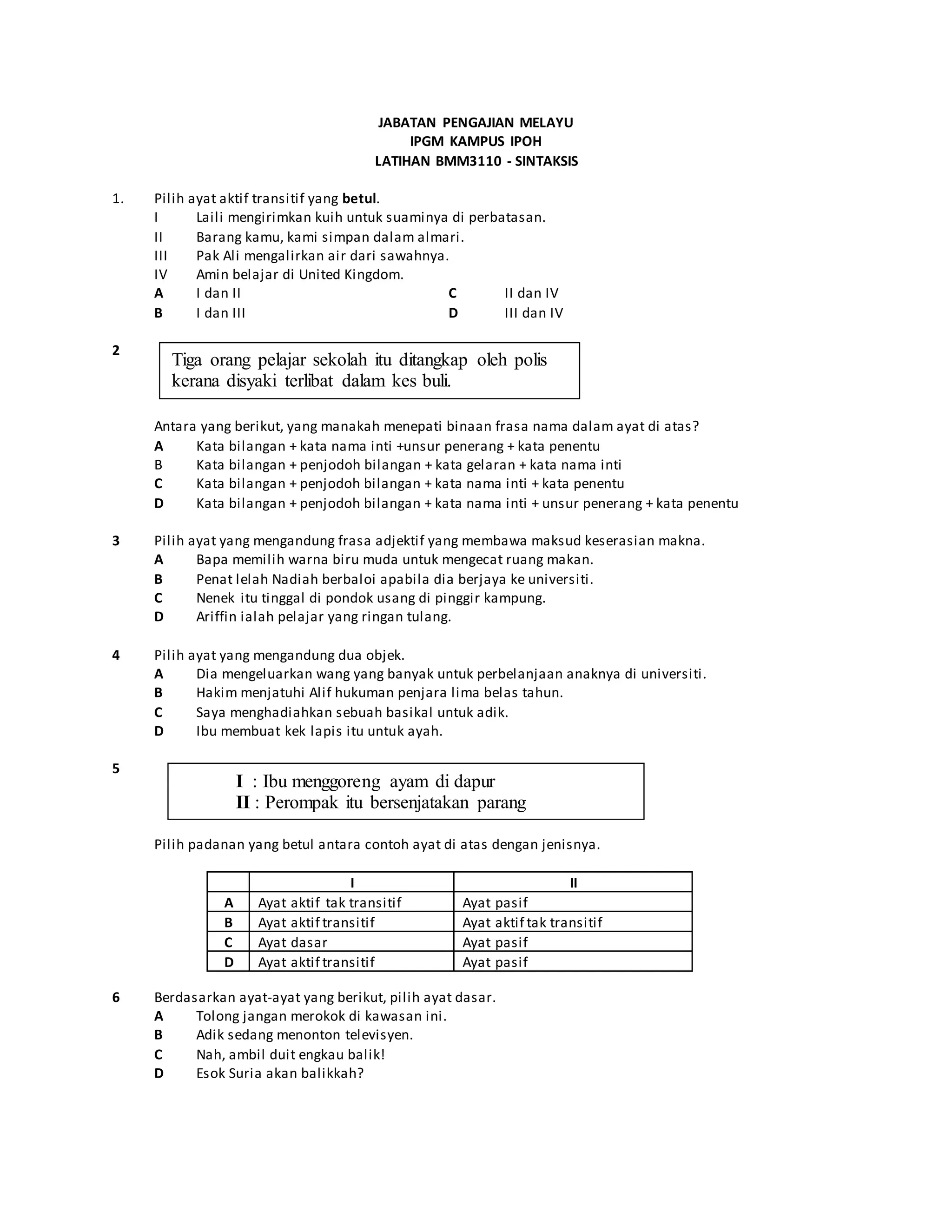 Latihan sintaksis 1 | DOC