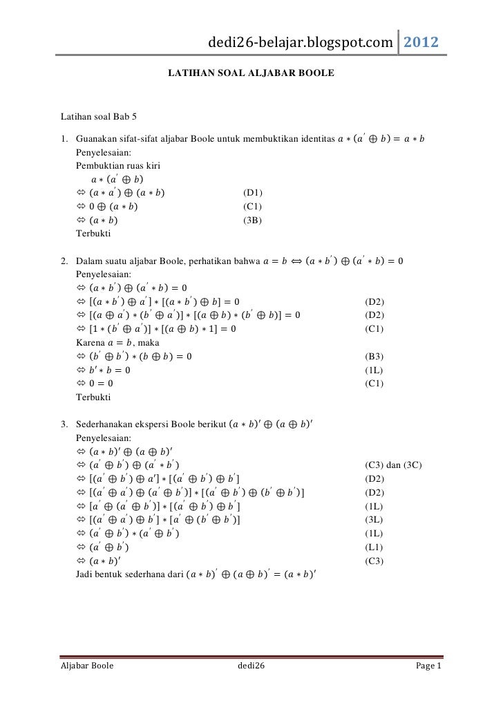 Latihan soal aljabar boole + penyelesaian