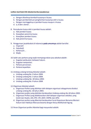 Latihan soal kode etik advokat 50 | PDF