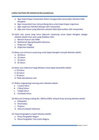 Latihan soal kode etik advokat 50 | PDF