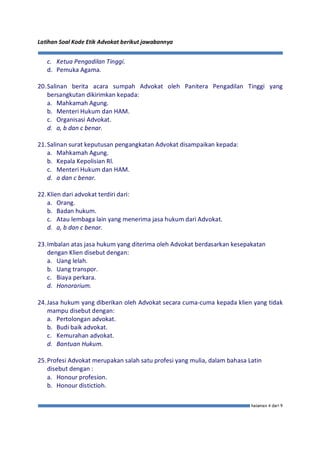 Latihan soal kode etik advokat 50 | PDF