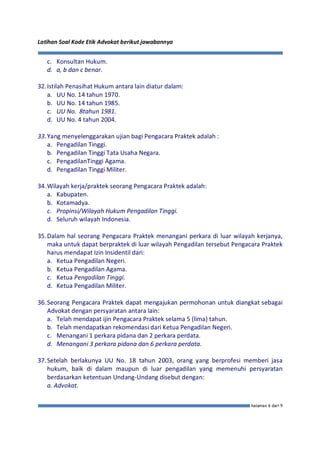 Latihan soal kode etik advokat 50 | PDF