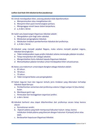 Latihan soal kode etik advokat 50 | PDF