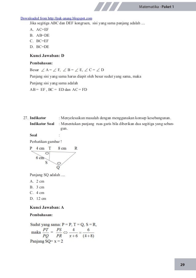 Latihan Soal Un Matematika 2015
