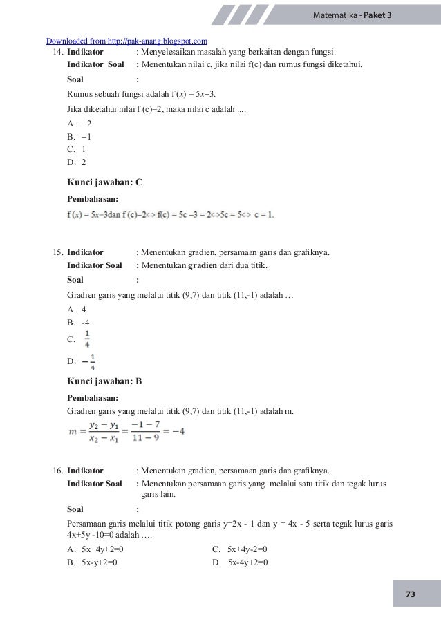 Latihan Soal Un Matematika 2015