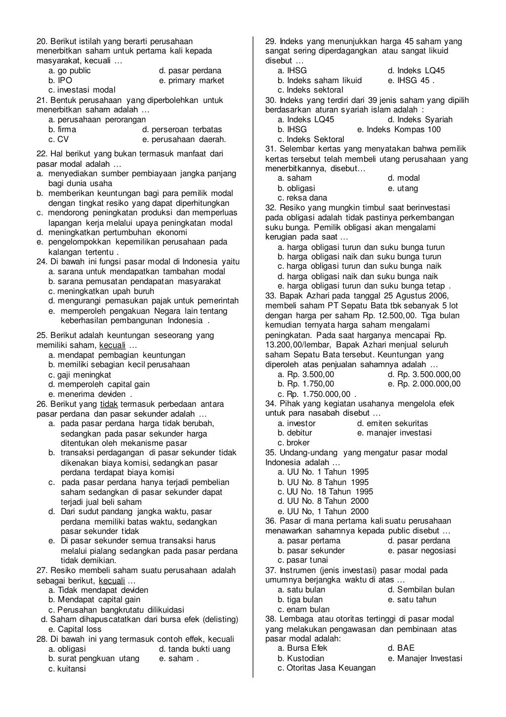 Latihan soal materi pasar modal