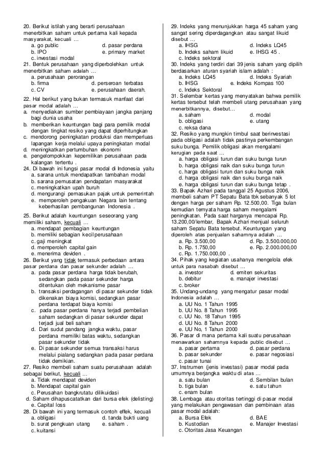 Latihan Soal Materi Pasar Modal