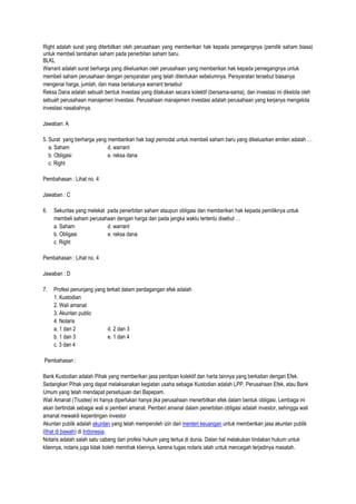 Latihan Soal Pasar Modal
