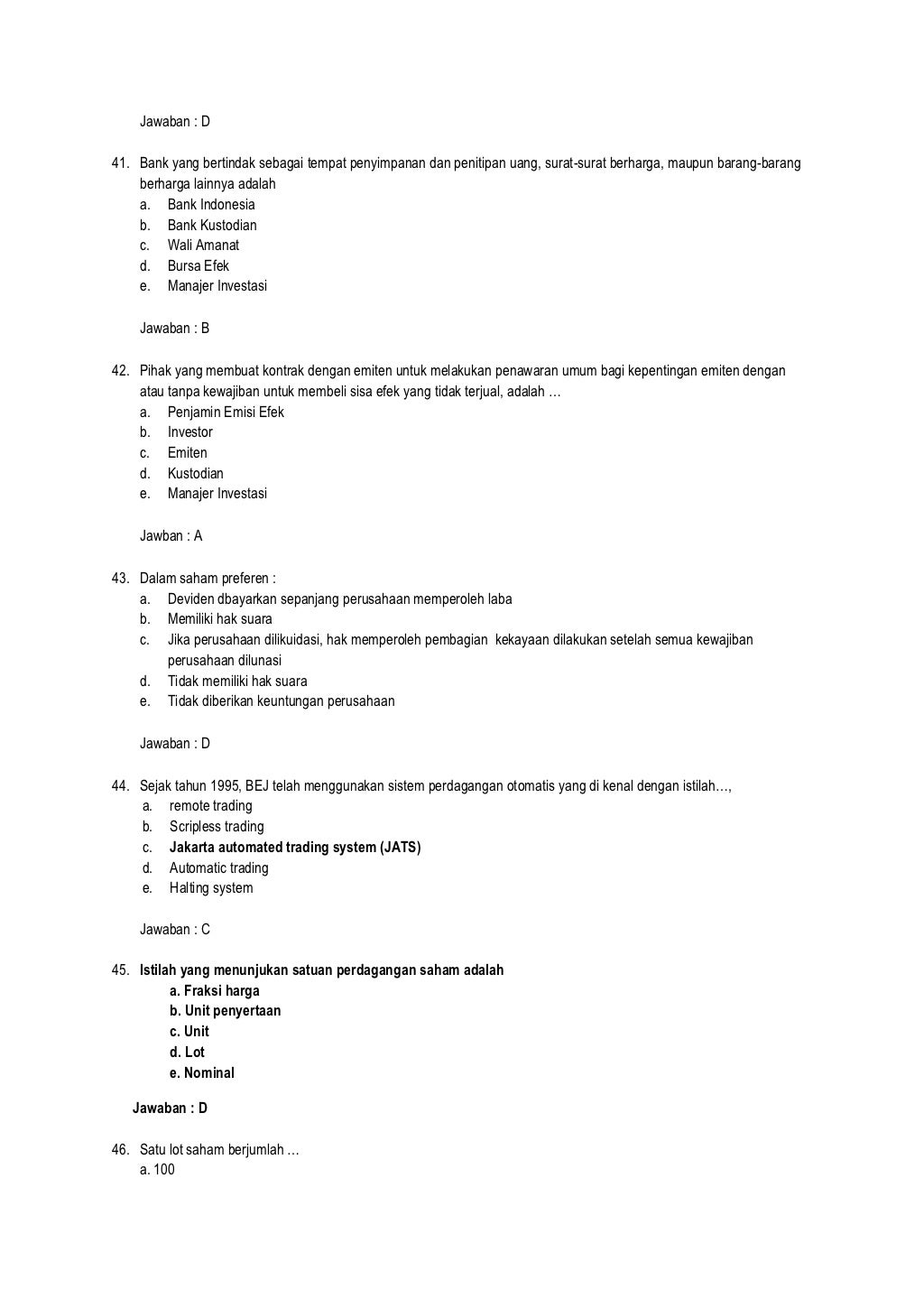 Latihan soal pasar modal Latihan soal pasar modal