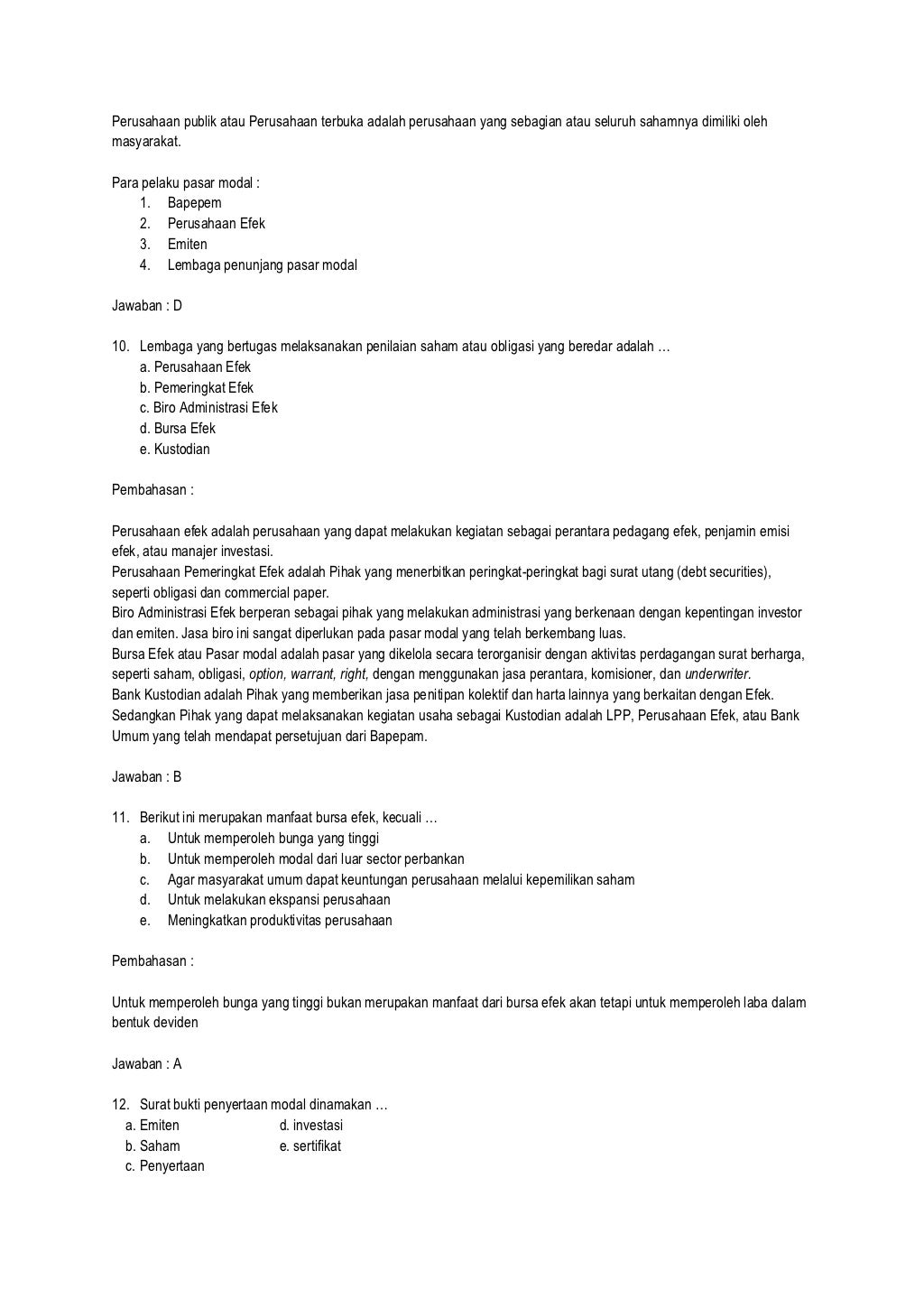 Latihan soal pasar modal