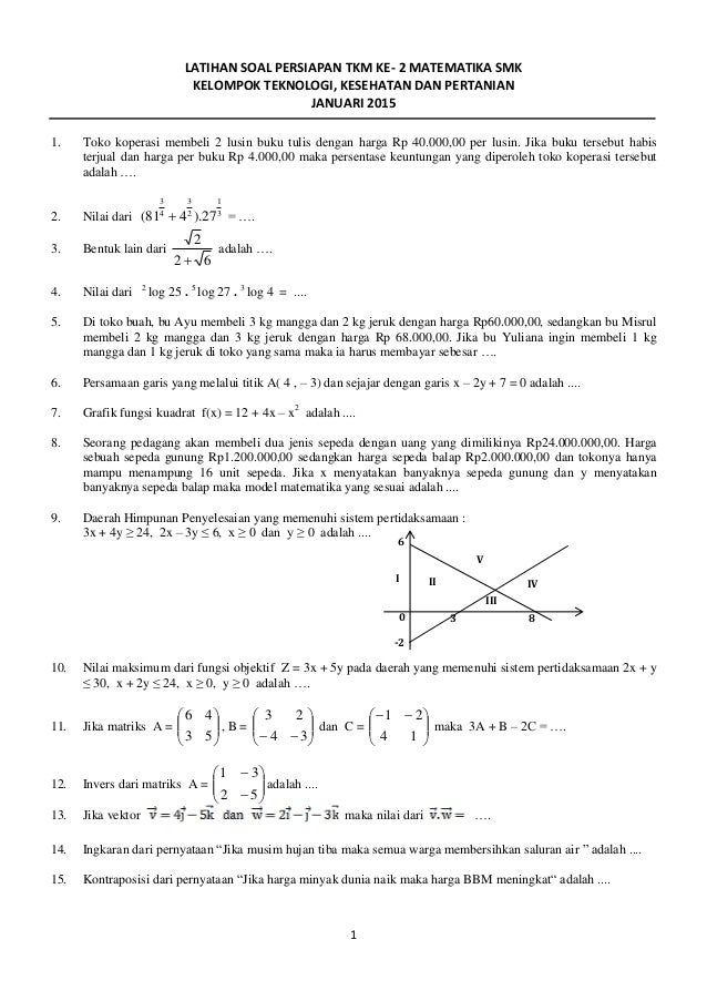 Contoh Soal: Soal Matematika Smk Teknik Kelas X