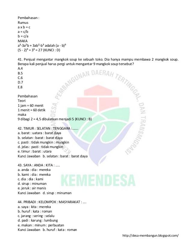 Soal Tes Pendamping Desa Dan Kunci Jawaban Guru Galeri