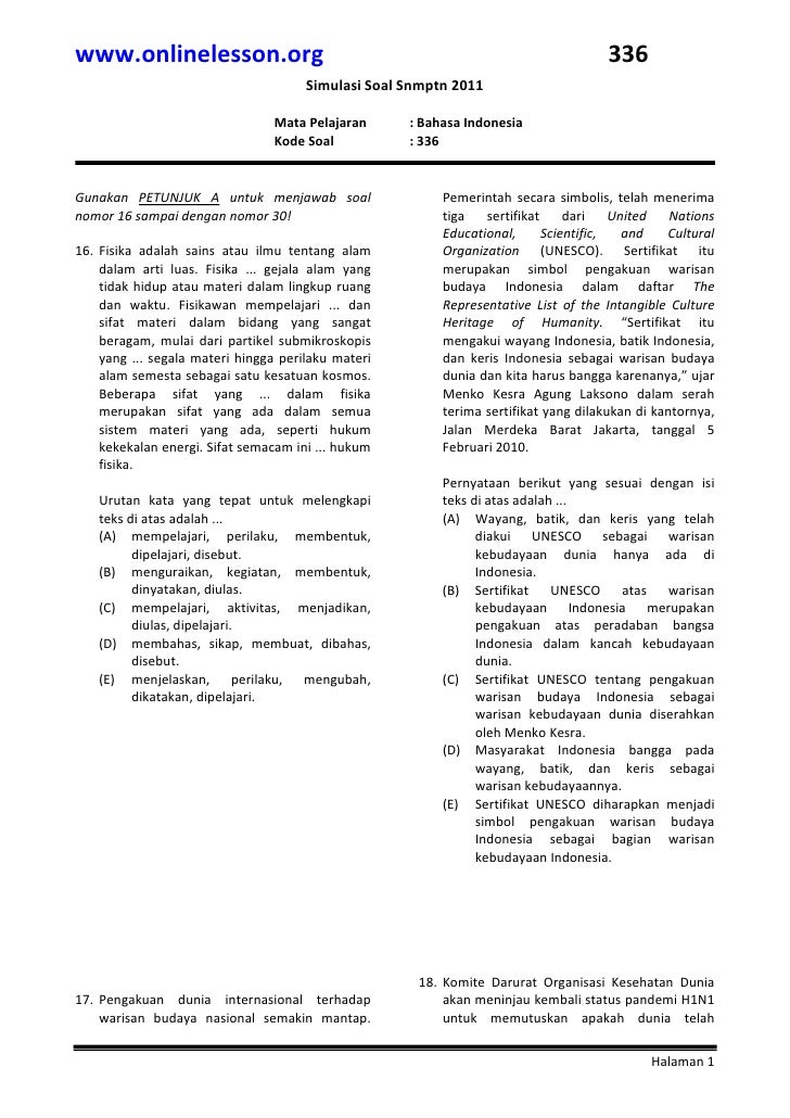 Soal Snmptn Bahasa Indonesia