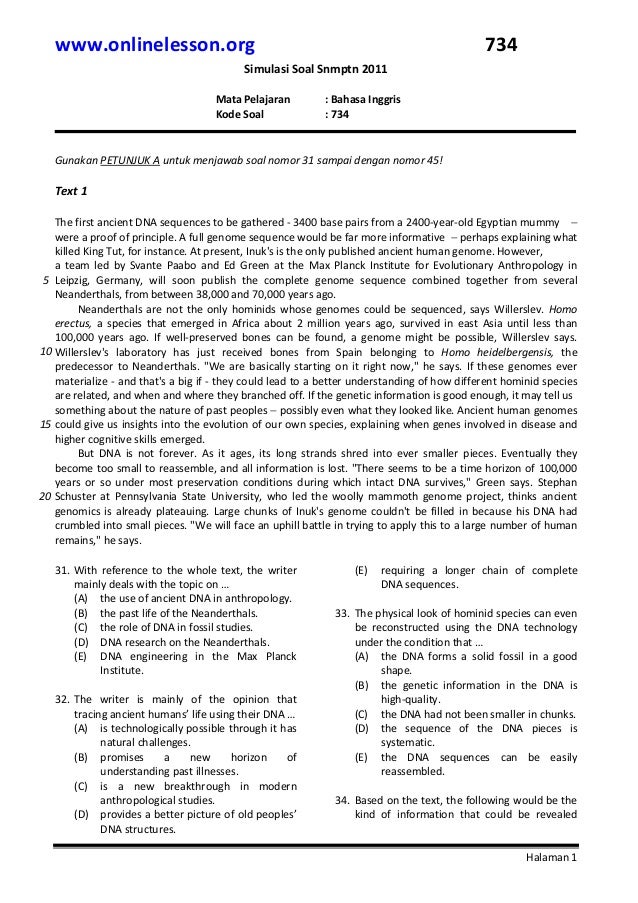 Latihan Soal Snmptn 2011 B Inggris