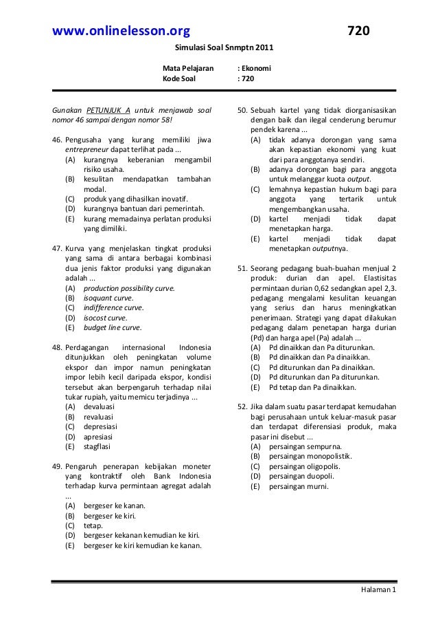 Latihan soal snmptn 2011 ekonomi