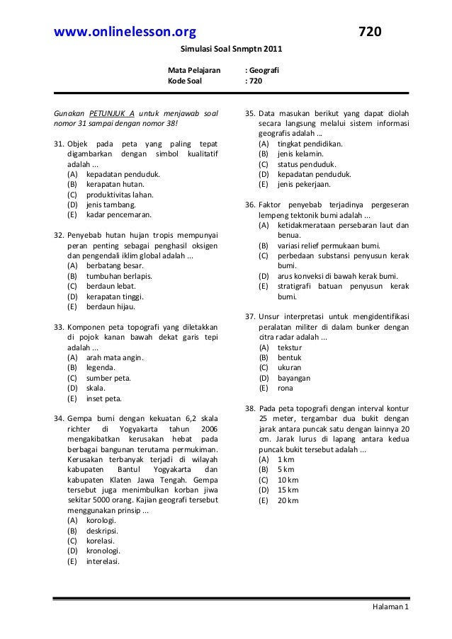 Latihan soal snmptn 2011 geografi
