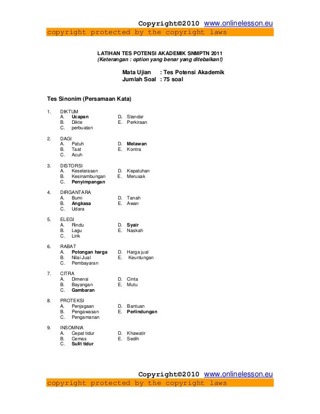 Latihan Soal Snmptn 2011 Tpa